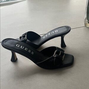 Guess Black Buckle Heeled Mules